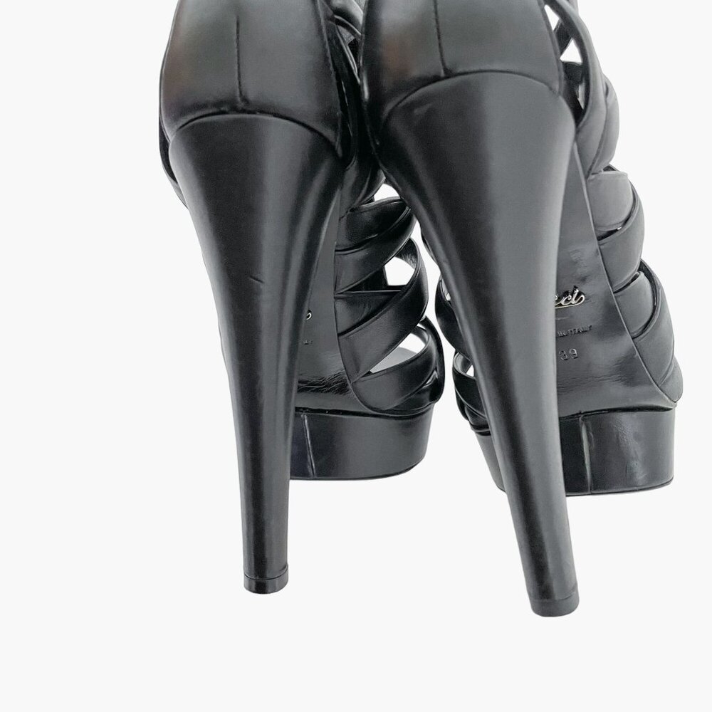 Gucci Lifford Cage Platform Pumps EU 39 US 9 Black High Heel Gladiator Booties - Picture 12 of 12